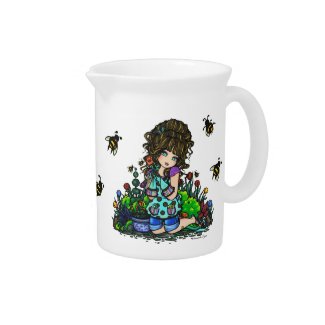 Bumble Bee Garden Girl Art pitcher