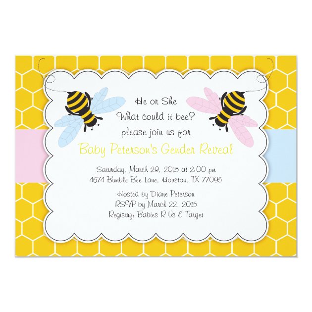 Bumble Bee Gender Reveal Baby Shower Invitation (front side)
