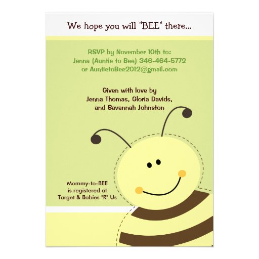 Bumble Bee Gender Reveal Baby Shower Invite 5x7