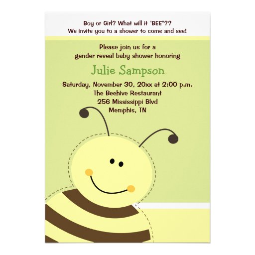 Bumble Bee Gender Reveal Baby Shower Invite 5x7 (front side)