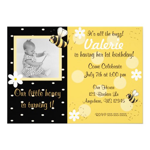 Bumble Bee Girls Birthday Invitation (front side)