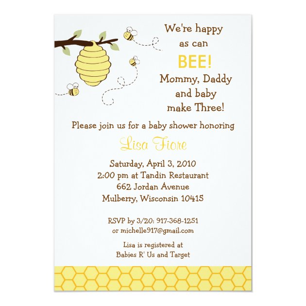 Bumble Bee Honeycomb Baby Shower Invitations (front side)