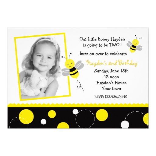 Bumble Bee Photo Birthday Party Invitations