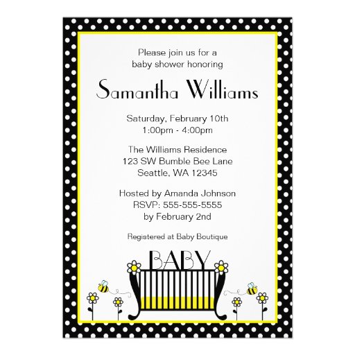 Bumble Bee Polka Dot Baby Shower Invitations (front side)