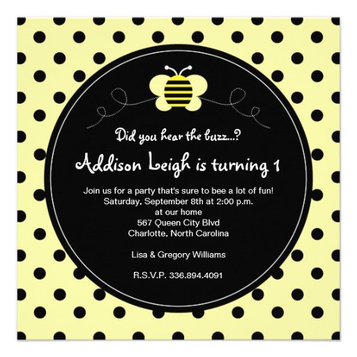 Bumble Bee Polka Dots- Birthday Invitation