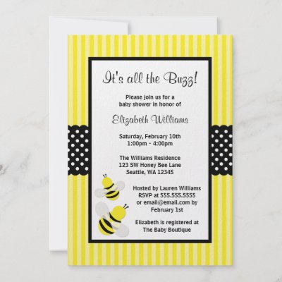Bumblebee Baby Shower Invitations on Bumble Bee Striped Dots Baby Shower Invitations By Printcreekstudio