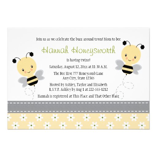 Bumble Bee Twins Baby Shower Invitations (front side)