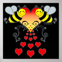 Bumble Bees & Hearts Art Posters posters