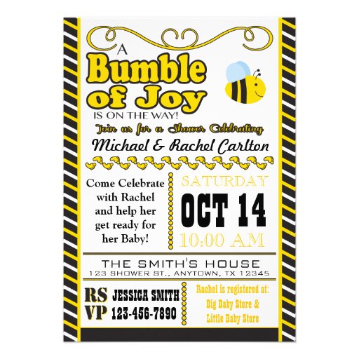 Bumble of Joy Baby Shower Invitation (front side)
