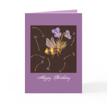 bumblebee with violets birthday greeting cards