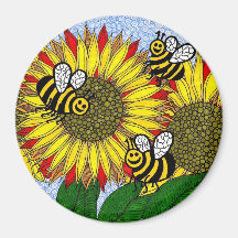 Bumblebees And Sunflowers Fridge Magnet
