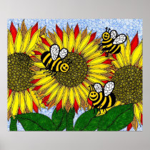 Bumblebees And Sunflowers Poster