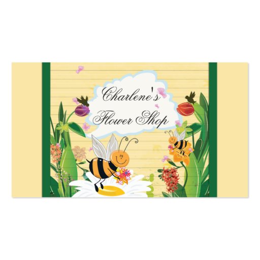 Bumblebees Flowers Gardens Business Card Template (front side)