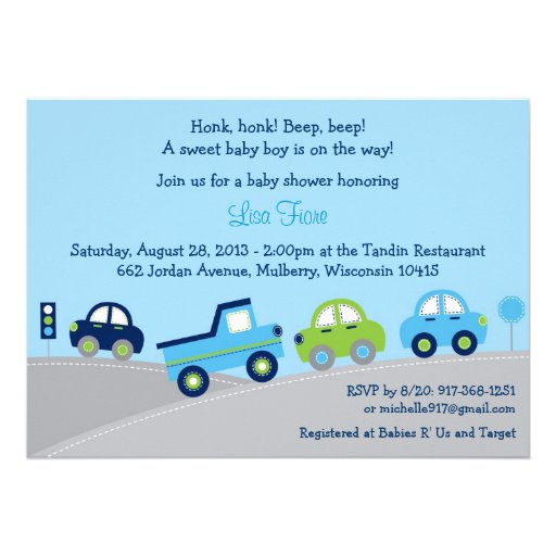 Bumper to Bumper Car Truck Baby Shower Invitations