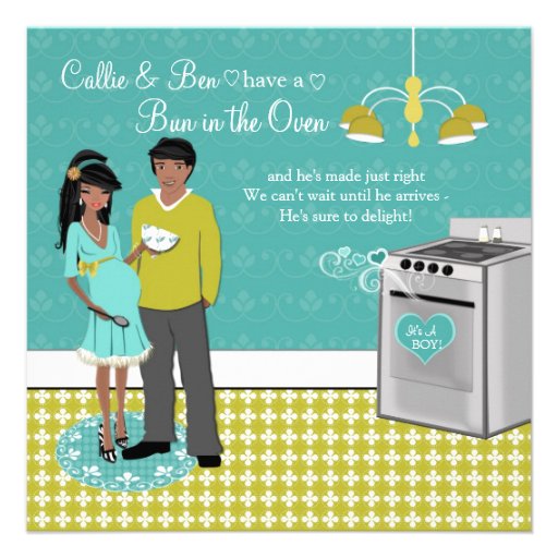 Bun In Oven Couples African American Baby Shower Custom Announcement