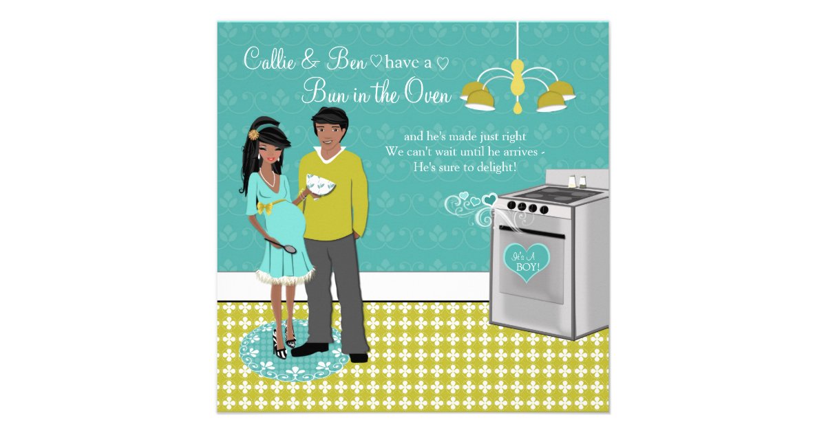 Bun In Oven Couples African American Baby Shower Custom Announcement