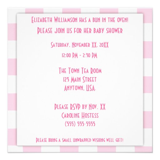 Bun In The Oven Baby Girl Pink Baby Shower Personalized Invitations