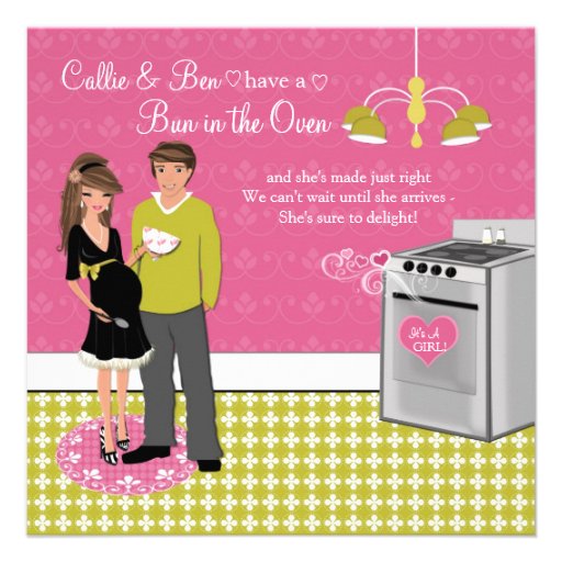 Bun In The Oven Couples Girl Baby Shower Invites