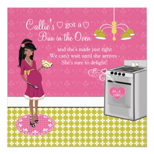 Bun In The Oven Girl African American Baby Shower Custom Announcement