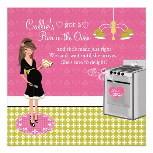 Bun In The Oven Girl Baby Shower Invitations