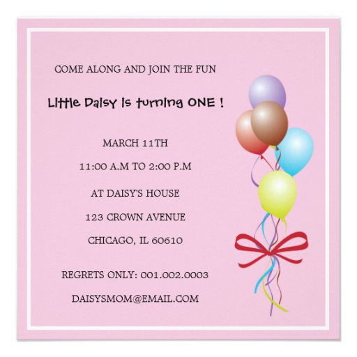 Bunch of Balloons - Pink birthday invitations