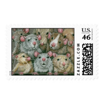 Bunch of Rats at Rattie Reunion postage stamp by KMCoriginals Bunch of Rats at Rattie Reunion postage stamp