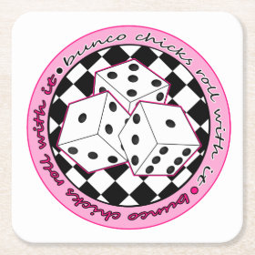Bunco Chicks Roll With It - Pink Square Paper Coaster