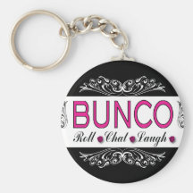 Bunco, Roll, Chat, Laugh In Pink, Black and White Key Chain