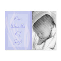 Bundle Of Joy Blue Photo Birth Announcement postcards