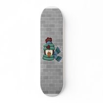 bundled up penguin head skate deck