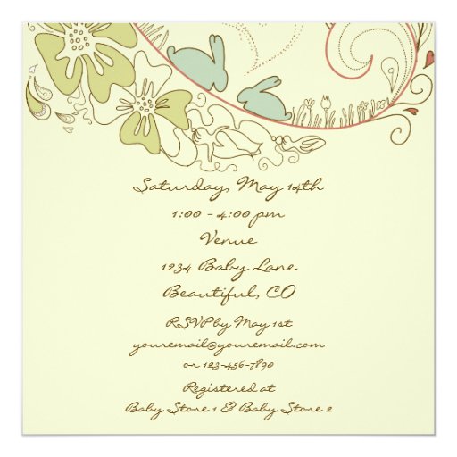 Bunnies and Flowers Neutral Baby Shower Invite