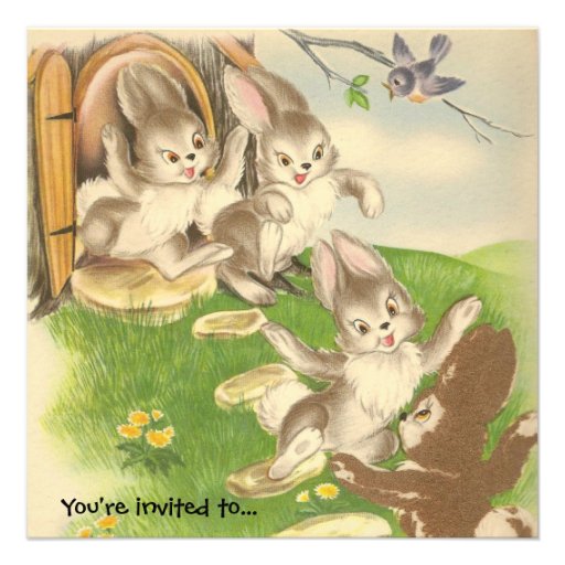 Bunnies Come Out to Play Easter Party Invitation (front side)