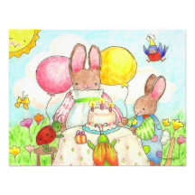 bunny and bug birthtday invitation
