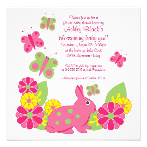 Bunny and Butterflies Baby Shower Invitation