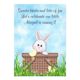 Bunny and Chicks 1st Birthday Invitation