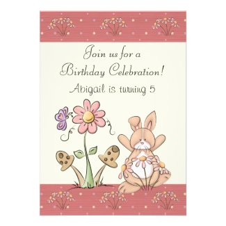 Bunny and Flowers Birthday Invitation for Girls