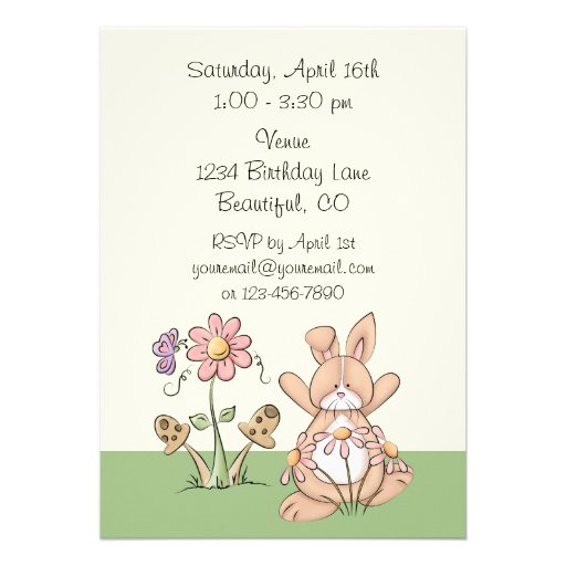Bunny and Flowers Birthday Invitation ~ Girls