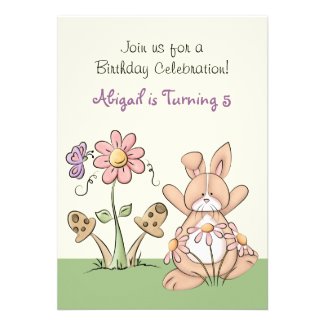 Bunny and Flowers Birthday Invitation ~ Girls