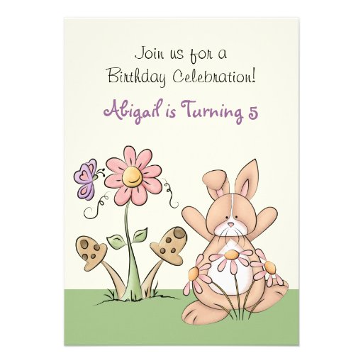 Bunny and Flowers Birthday Invitation ~ Girls