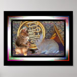 Bunny and Kitten with French Horn posters