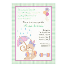 Bunny baby sprinkle mint green plaid border invitation