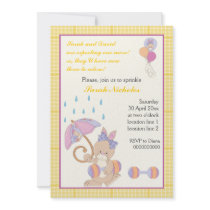 Bunny baby sprinkle yellow plaid border custom announcement