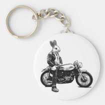 bunny, biker, motorcycle, rabbit, funny, cool, humor, 80s, vintage, collage, bizarre, moto, animals, bike, humorous, crazy, jacket, leather, vector, keychain, Keychain with custom graphic design
