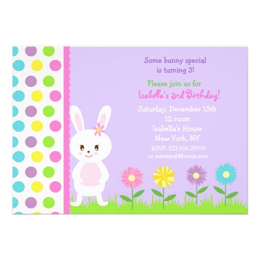 Bunny  Birthday Party Invitations (front side)