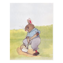 Bunny Digs for Worms Postcard