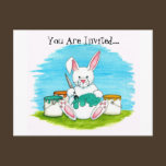 Bunny Dying Easter Eggs Invitation postcards