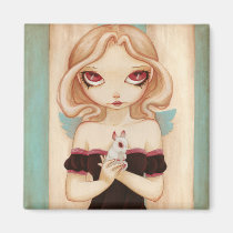 Bunny - Fairy albino rabbit magnet magnets