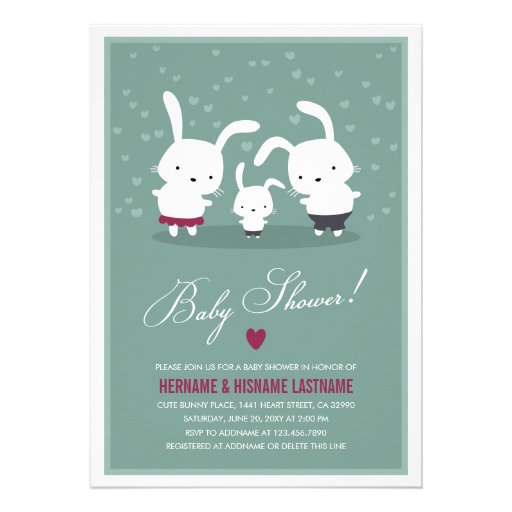 Bunny Family Couples Baby Shower Invitation Teal