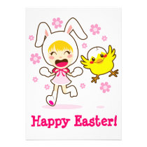 Bunny Girl And Little Chick invitations
