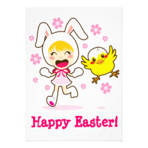 Bunny Girl And Little Chick Personalized Invitations